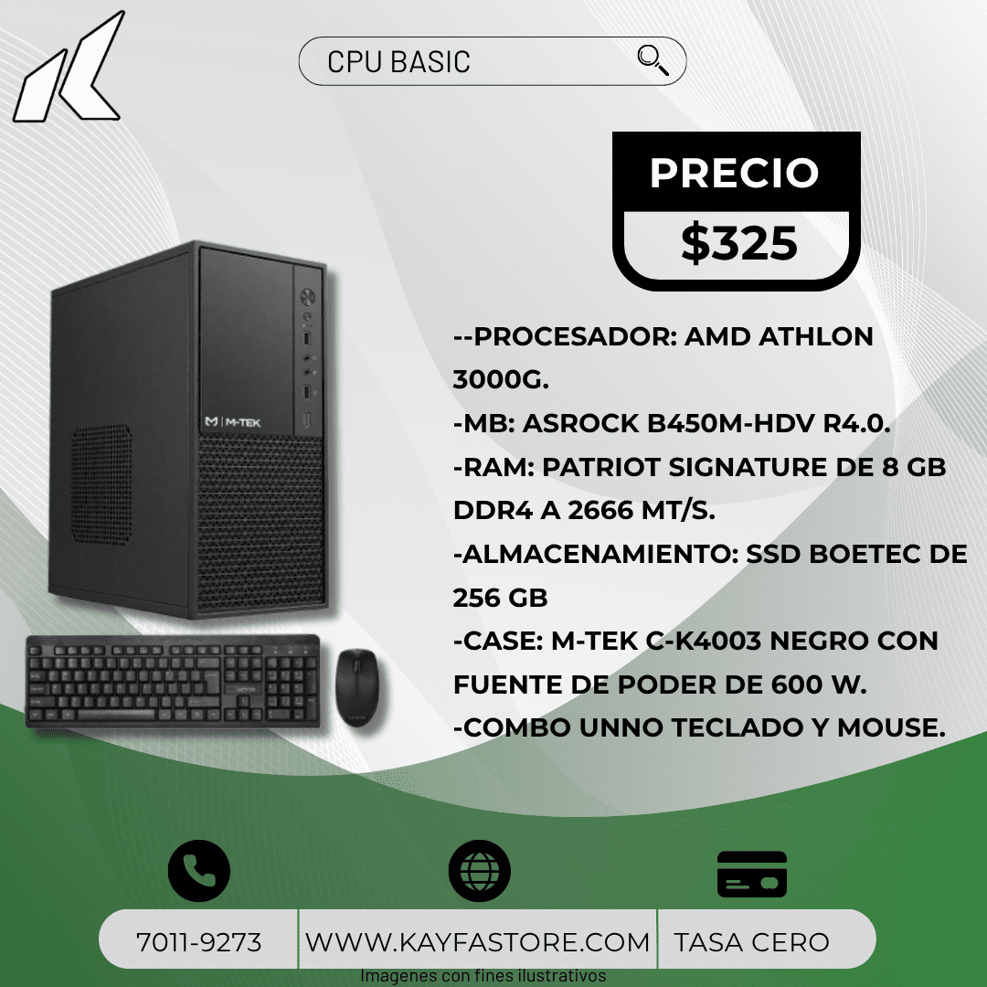 M-TEK MINI ATHLON 3000G 8GB RAM 256 GB SSD B450M TECLADO Y MOUSE